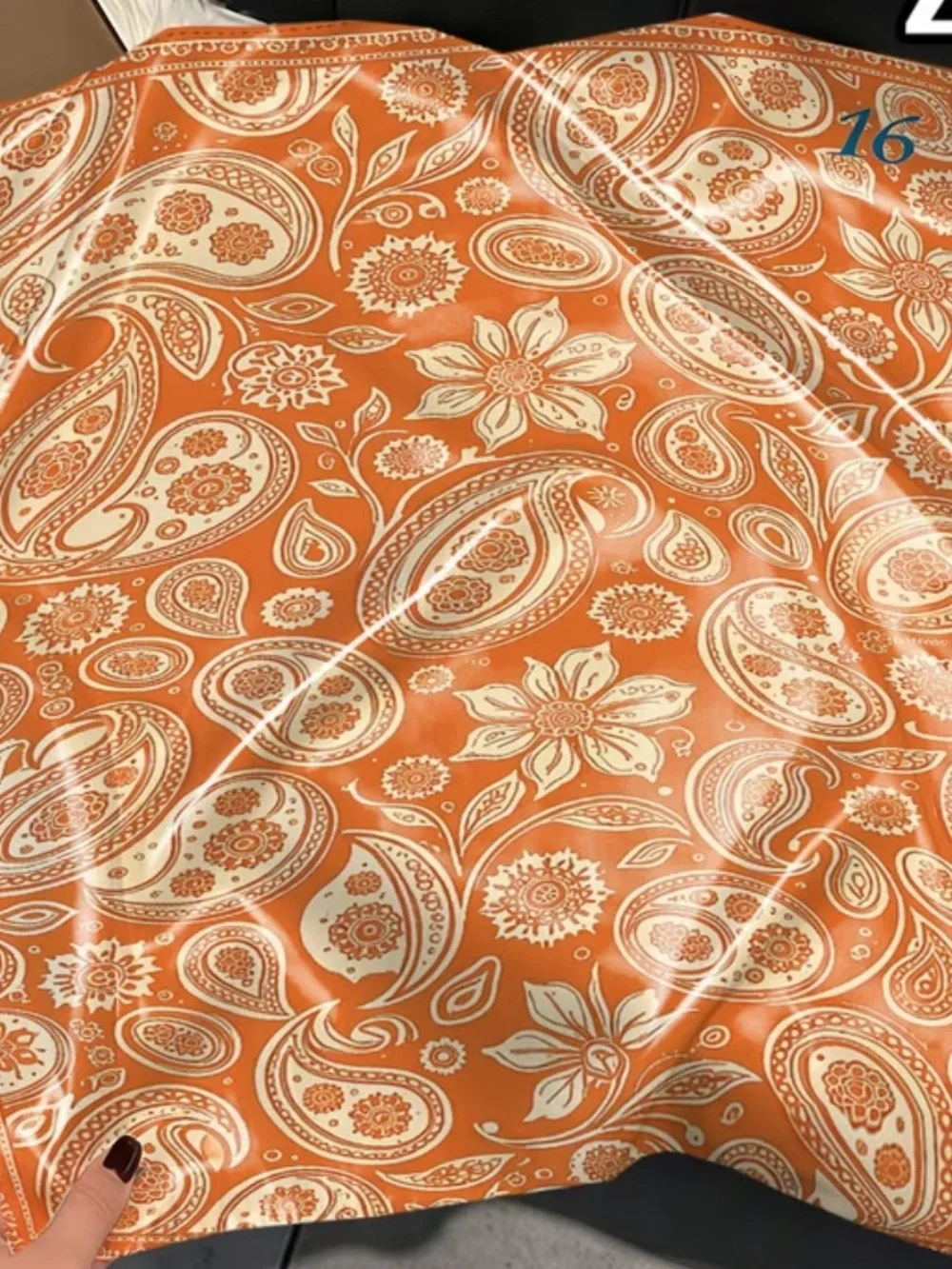 Paisley Silk-Feel Neck Scarf in Orange and Cream